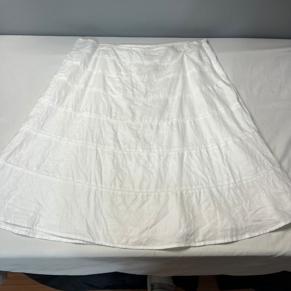 George Designs by Mark Eisen White Ramie Tiered A-Line Skirt Ladies Size‎ 18